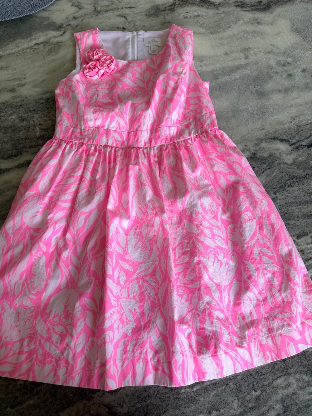 Lilly Pulitzer Pink and White Floral Jacquard Dress with Rosette